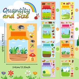 CY2SIDE Summer Bugs Jar Scene - 64PCS Insects Make a Face Sticker Sheets for Kids DIY Your Own Summer Animal Ladybug Bee Craft Games for School Classroom Activities Holiday Party Favor Gifts for Girls
