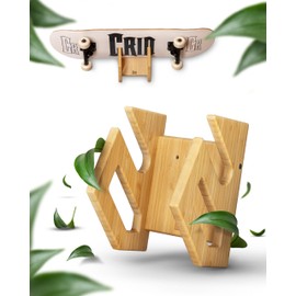 CRID Skateboard Wall Mount Bamboo - Universal Holder for Skateboard, Longboard, Snowboard, Wakeboard, Balance Board, Wakeskate - Includes Free Mounting Kit - Modern Design - German Brand