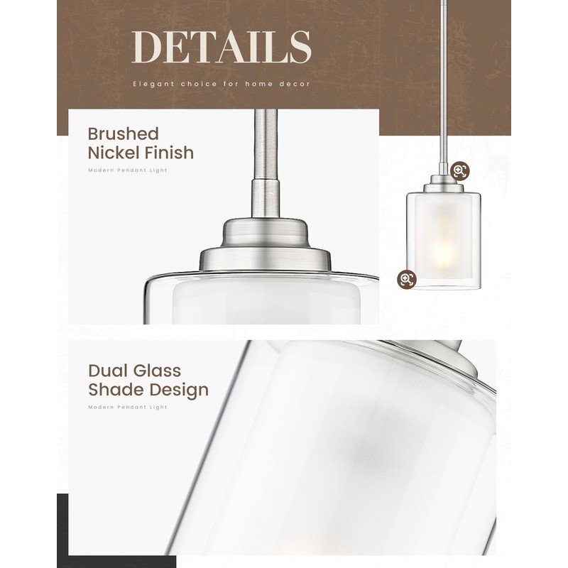 TENGXIN Modern Pendant Light,Brushed Nickel Modern Pendant Light for Kitchen