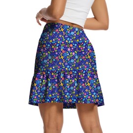 M MOTEEPI Women's Skort with Zipper Pockets Knee Length Golf Tennis Skirts Hight Waist Athletic Workout Clothes Blue Multi Floral Medium