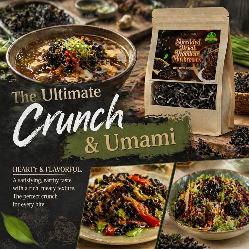 Shredded Dried Woodear Mushrooms, Natural Gluten Free Crisp Black Fungus.