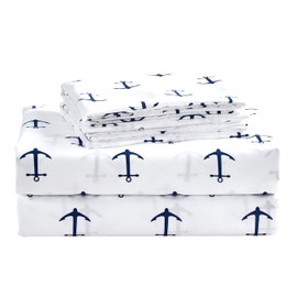 Chezmoi Collection 4-Piece Kids/Teens Nautical Sheet Set - Soft Microfiber White Navy Anchors, Full Size