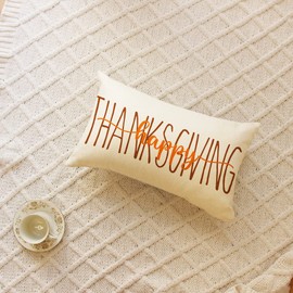 Ogiselestyle Happy Thanksgiving Lumbar Throw Pillow Covers, 12 x 20 Inch Farmhouse Thanksgiving Holiday Cushion Case Decoration for Sofa Couch