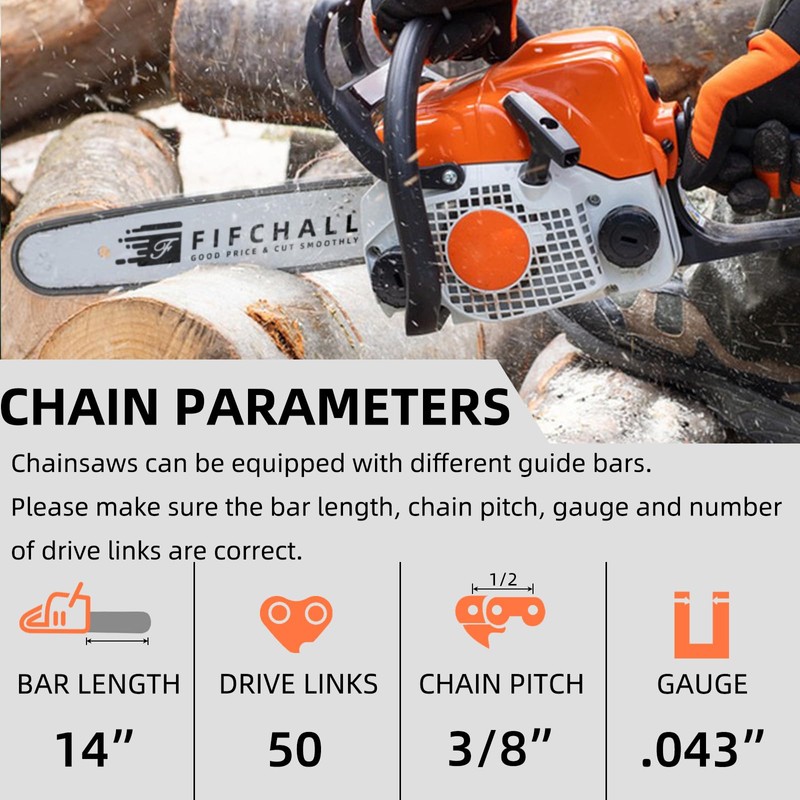 5 Pack 14 Inch Chainsaw Chain .043" Gauge 3/8" LP