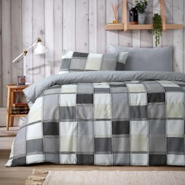 Olivia Rocco Glencoe Check Duvet Cover Set Easy Care Bedding Quilt Covers Polycotton Bed Linen with Pillowcases, King Grey