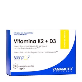 YAMAMOTO RESEARCH, Vitamina K2 e D3 MenaQ7 30 Compresse, Integratore Alimentare con Vitamine ad Alto Dosaggio, Stimolano l'Assorbimento di Calcio e Fosforo, Vegano, Senza Glutine e Senza Lattosio