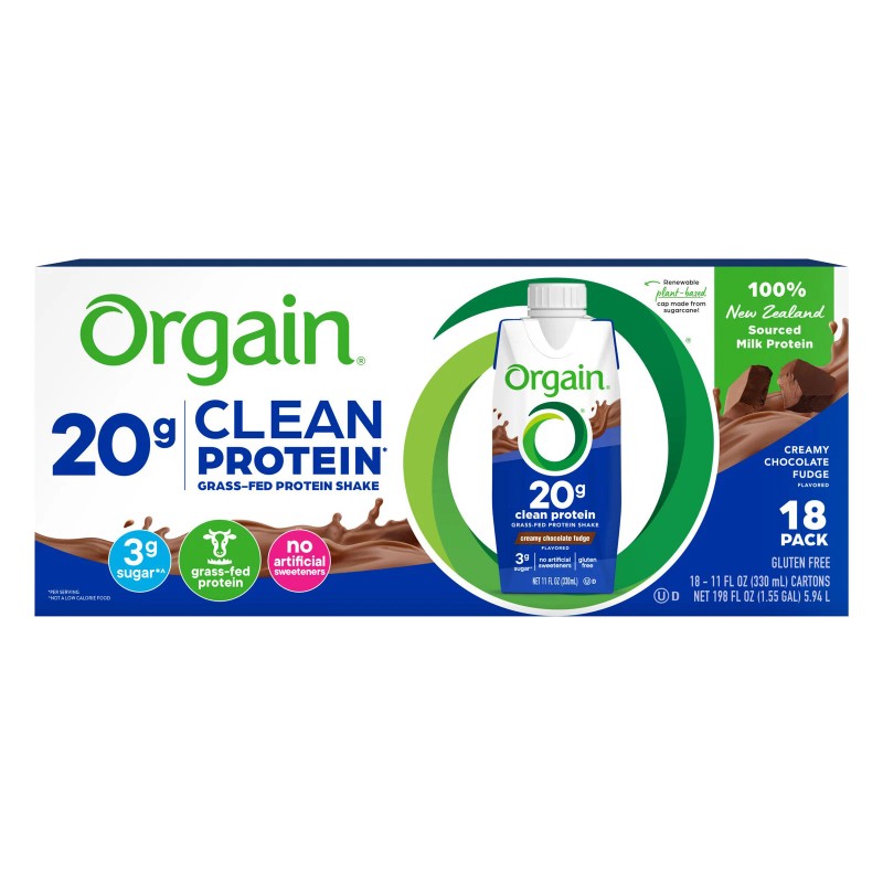 Orgain Clean Grass Fed Protein Shake, Creamy Chocolate Fudge, 11