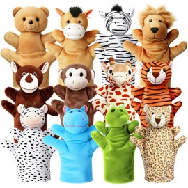 Hand Puppets for Kids, 12 Pcs Animals Plush Puppets Set for Toddlers, Small Stuffed Animals Bulk Pretend Play Plush Toys, Show Theater Graduation Gifts Classroom Reward Carnival Prizes for Girls Boys