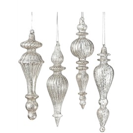 Sullivans OR4676 Assorted Glass Drop Ornament 3 Sets of 4 (12 Ornaments), 6.5", Silver