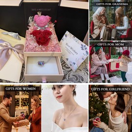 Amazleer Preserved Rose Moss Bear Gifts for Women with Necklace for Mom Grandma Birthday Christmas Valentines Mothers Day Anniversary Unique Romantic Jewelry Gifts for Her Wife Girlfriend Daughter