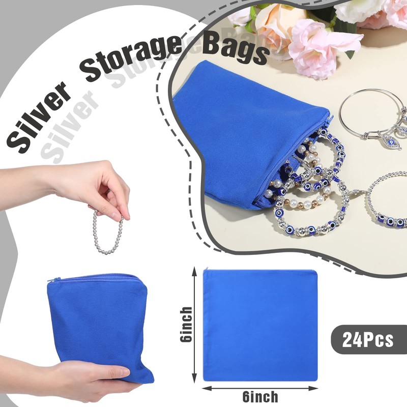 Geosar 24 Pcs Silver Storage Bags Anti Tarnish Jewelry Zippered