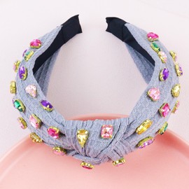 Brihasory Sparkle Rhinestone Knotted Headbands for Women and Girls Crystal Jeweled Headband Fashion Mardi Gras Accessories Party Prom Carnival Valentines Headwear Wide Headband Hair Hoop(Grey)