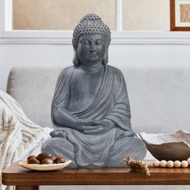 TOETOL Outdoor Buddha Large Statue Meditative Asian Zen Indoor 20” High Medium Yard Decor Magnesium Oxide Stone for Yard Garden Patio Deck Home, Dark Grey
