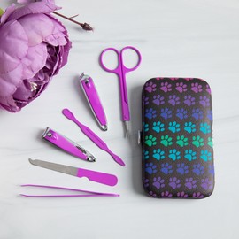 Posh Patterns Manicure Set 6-Piece Travel Nail Care Kit with Stylish Case Beauty Portable Set Gift for Women (Rainbow Paws)