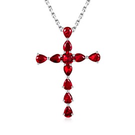 JZCOLOR Sterling Silver Cross Birthstone Necklace: Women Cross Month Stone Pendant Necklace With CZ Birthday Christmas Jewelry Gift (01-Jan)