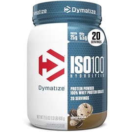 Dymatize ISO100 Whey Protein Powder Isolate, Cookies & Cream, 25g of Protein, 5.5g BCAAs, Less Than 120 Cal., Gluten Free, 1g Fat, 1g Sugar, 2g Carb (