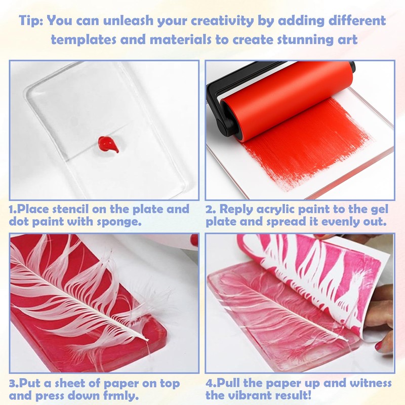 DINGSEN Gel Printing Pad with Brush - Reusable Gel Plate