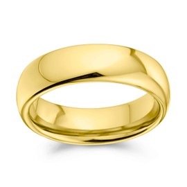 Bling Jewelry Plain Simple Dome Couples Titanium Wedding Band Polished Gold Plated Ring for Men for Women Comfort Fit 6MM