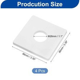 sourcing map 4Pcs ABS Plastics Square Shaped Escutcheon Plate, Wall Split Flange, 28mm Diameter Wall-Mounted Pipe Mouth Decorative Cover, White