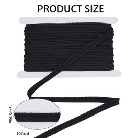 letsinstyle 10 Yards 0.39 Inch Wide Black Twisted Lip Cord Trim, Cord-Edge Piping Trims Polyester Piping Bias Tapes, Sewing Accessories for Dress Costume Home Textile Decoration