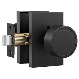 goldenwarm Black Door Knob Interior, Zinc-Alloy Rectangular Privacy Bedroom Door Knobs Keyless, Heavy Duty Modern Matte Black Interior Door Knob - 1 Pack