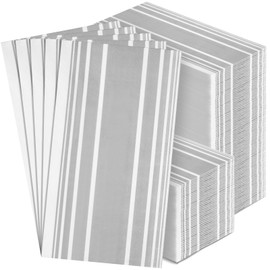200 Pieces Disposable Paper Guest Towels Bulk, Paper Guest Napkins for Bathroom, Disposable Hand Towel for Dinner Holiday 2 Ply Grey Stripe Napkins