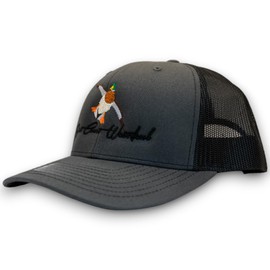 East Coast Waterfowl Duck Hunting Hat for Men Women, Embroidered Mallard Snapback, Duck Hunting Gifts, Gear, Accessories, Trucker Hats for Adults, Charcoal/Black, One Size