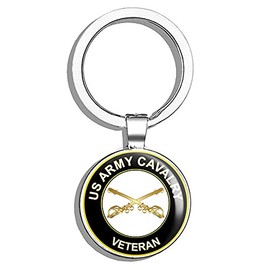 HJ Media U.S. Army Veteran Cavalry Metal Round Metal Key Chain Keychain Ring