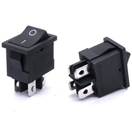 Taiss KCD1-4-201-BK Toggle Switch AC 250 V / 6 A, 125 V / 10 A Black On/Off DPST 4 Pin 2 Position Mini Rocker Switch for Cars and Boats Pack of 10