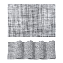 Artoid Mode Grey Woven Vinyl PVC Set of 4 Placemats, Seasonal Washable Heat Resistant Non-Slip Place Mats For Home Holiday Party Dining Table