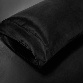 Homiest 4pcs Satin Sheets Set Luxury Silky Satin Bedding Set with Deep Pocket, 1 Fitted Sheet + 1 Flat Sheet + 2 Pillowcases (Full Size, Black)