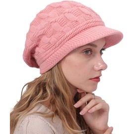 Womens Newsboy Cap Knit Visor Beanie Beret Snow Ski Caps Classic Winter Warm Hat Cold Snow Weather Autumn Spring Girl (AU, Alpha, One Size, Pink)