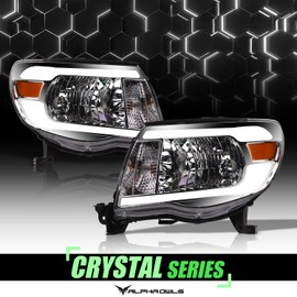 Alpha Owls 8717738 Crystal Headlights With White LED Light Bar - Chrome Amber Fits 2005-2011 Toyota Tacoma