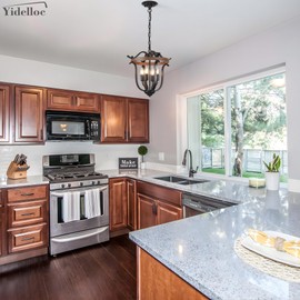 Yidelloc Black Farmhouse Chandelier 4 Lights, Vintage Cage Chandeliers E12 Base Ceiling Light Fixtures Semi Flush Mount Lantern Pendant Light for Dining Room Entryway Hallway Foyer Kitchen