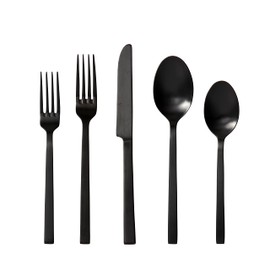 Fortessa Viggo 18/0 Stainless Steel Flatware, Brushed Black, 20 Piece Place Setting, Service for 4