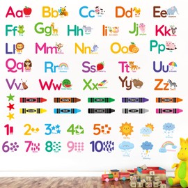 AOWDIAO Learning Wall Decals for Kids - Peel and Stick Alphabet, Numbers, Colors & Animals - Classroom, Nursery and Playroom Educational Decor