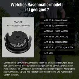 Rasentrimmer Spule Ø1.65mm F016800569/F016800385 Kompatibel mit Bosch Rasentrimmer Enthalten 6 Stück Rasentrimmer Spule ，2 Spulenabdeckungen