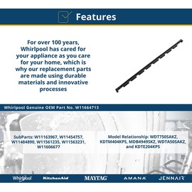 Whirlpool W11664713 Genuine OEM Dishwasher Lower Door Seal Replacement Part - Replaces W11484890, W11454757, W11561235, W11606677, W11163967, and W11563231