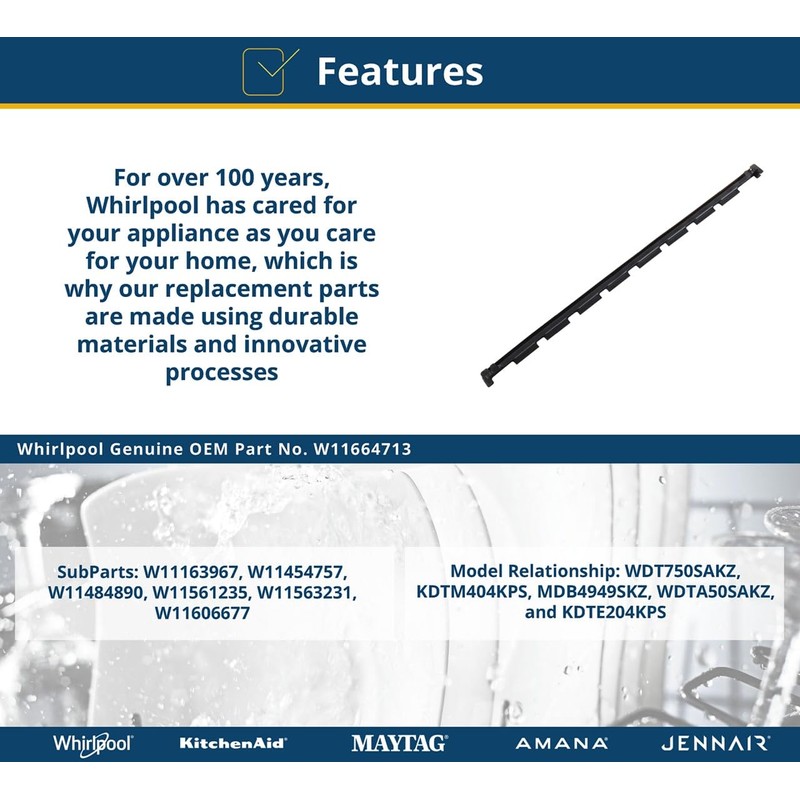 Whirlpool W11664713 Genuine OEM Dishwasher Lower Door Seal Replacement Part