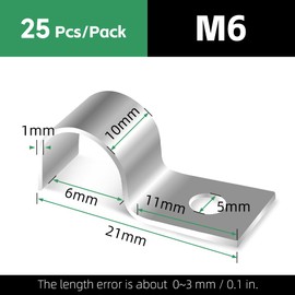 Jyvex Pack of 30 metal cable clamps, V2A stainless steel pipe clamps, 6 mm, single hole U-pipe clamps, mounting clamp, hose buckle, pipe holder, clamping clamp for pipes, diameter 6 mm