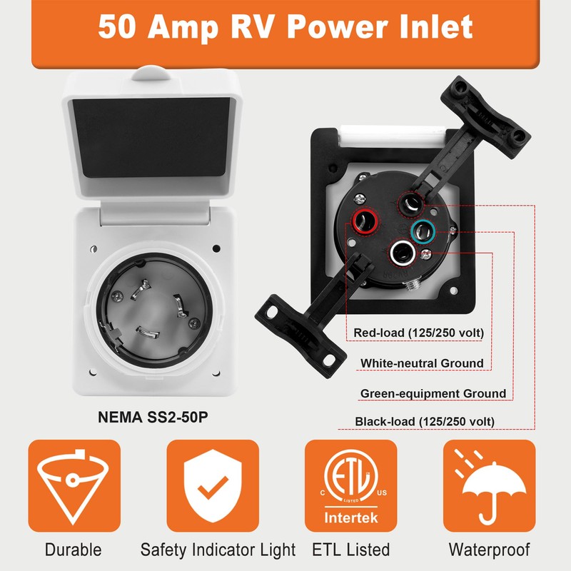 Ficstar 50 AMP RV Power Inlet Twist Lock RV Shore
