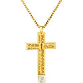 Teegxddy Cross chain, stainless steel cross chain, men's necklace, cross necklace for men and women, cross pendant with 60 cm chain, birthday, Easter, Thanksgiving gift, gold, Stainless Steel