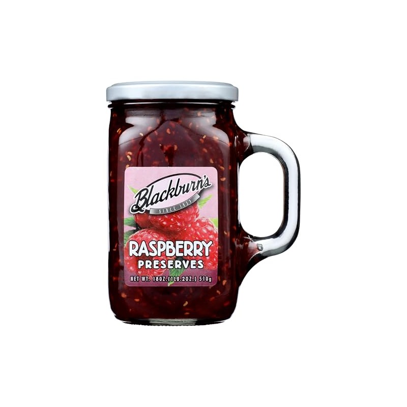 Raspberry Preserves Blackburns 18 Oz Packed in a Glass Reusable