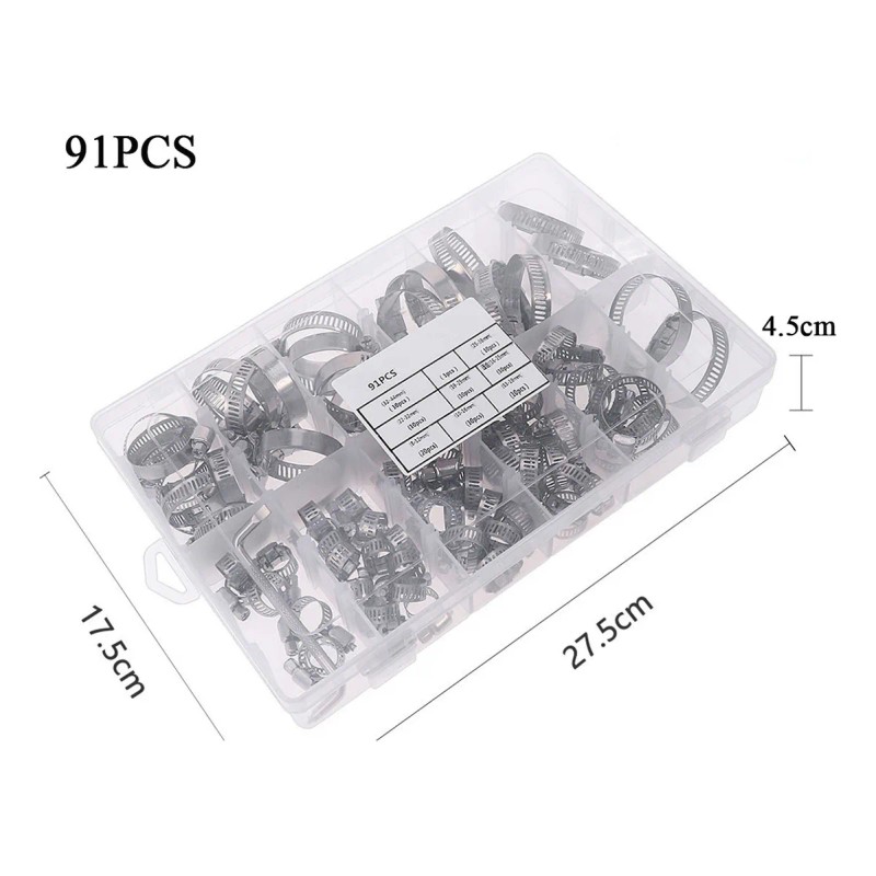 91pcs Abrazaderas Manguera Automotriz Fontanería Inoxidable
