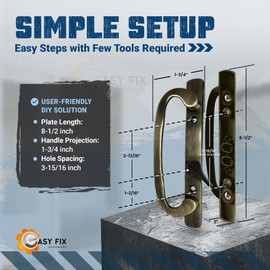 8.5" Legacy Sliding Patio Glass Door Offset Antique Brass Handle Set- Sash Controls 2265 w/ Mortise Lock 45° for Handle Replacement Fits 3-15/16” Screw Hole Spacing & 1-1/4" to 2-1/4" Door Thickness