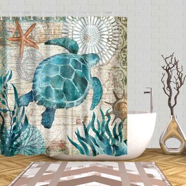 Imikoko Washable Sea Turtle Shower Curtain - Animal Blue Ocean Shower Curtain with 12 Hooks - Waterproof Fabric Bath Curtain - Polyester Shower Curtains for Bathroom Showers Stalls Bathtubs - Machine Washable