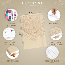 Legend Planner Hourly Schedule Edition – Deluxe Weekly & Daily Organizer with Time Slots. Time Management Appointment Book Journal for Work & Personal Life, Undated, Hardcover – Seashell, Gold Foil