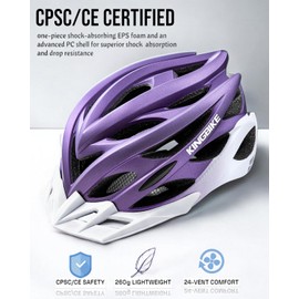 KINGBIKE Bike Helmet for Adult Men Women Youth Road Commute Mountain Cycling Helmets with USB Rechargeable Tail Light Replaceable Inner Pads and Visors Lightweight (PurpleWhite,M/L(20.4-22in)