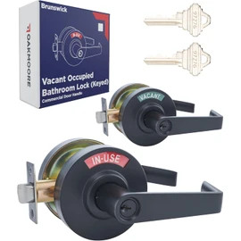 OAKMOORE Keyed Entry Commercial Door Handle | Heavy Duty Commercial Door Locks with Indicator | Restaurant, Store, Hospital, Warehouse | Locking Occupied Door Lever Lock with Ke (Black)