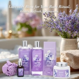 LILY ROY- Juego de cesta de regalo para baño y cuerpo para mujer, 8 piezas, juego de spa para baño, kit de spa para mujer, regalos para el cuidado de